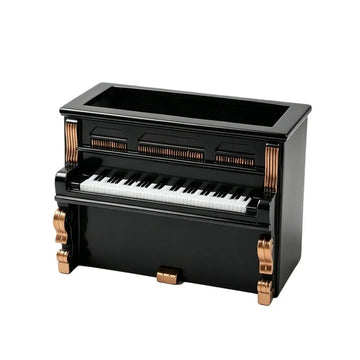 décoration vintage mini piano pot fleurs noir détails dorés texture bois