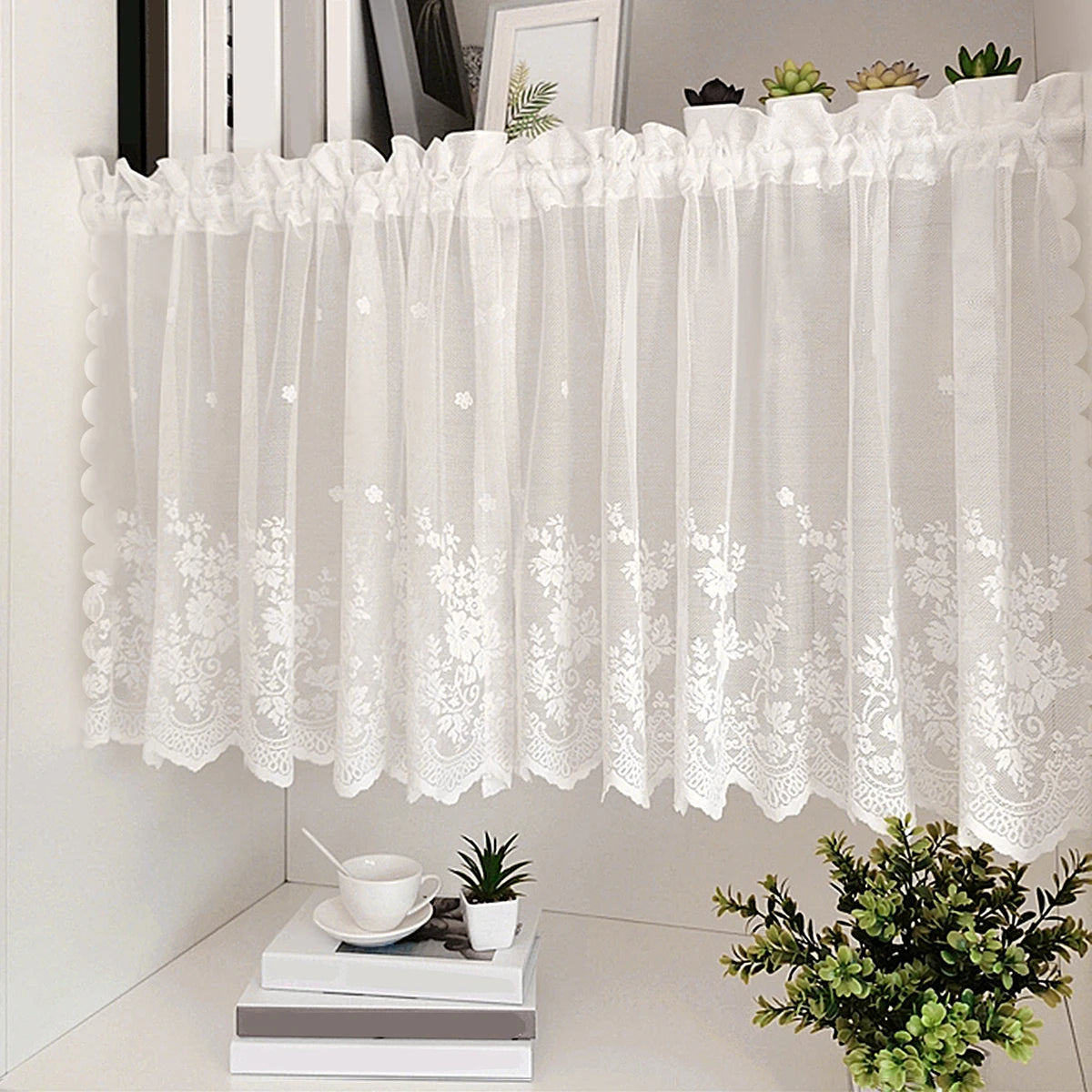 rideau blanc transparent brodé fleurs classique polyester fenêtre 100 45cm 145 45cm 145 60cm