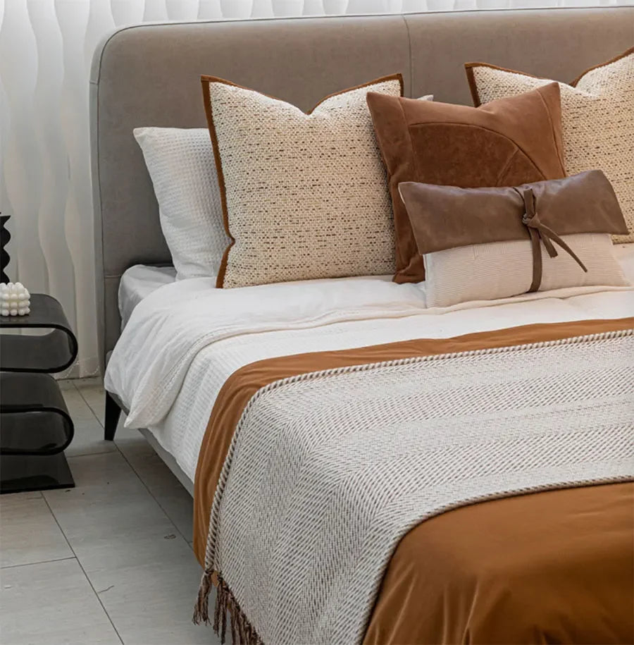 housse coussin polyester géométrique beige marron contemporain décoratif salon chambre voiture