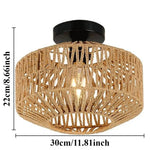 lampe suspendue moderne rustique tissée bambou naturel cadre métallique noir cuisine chambre coucher salle