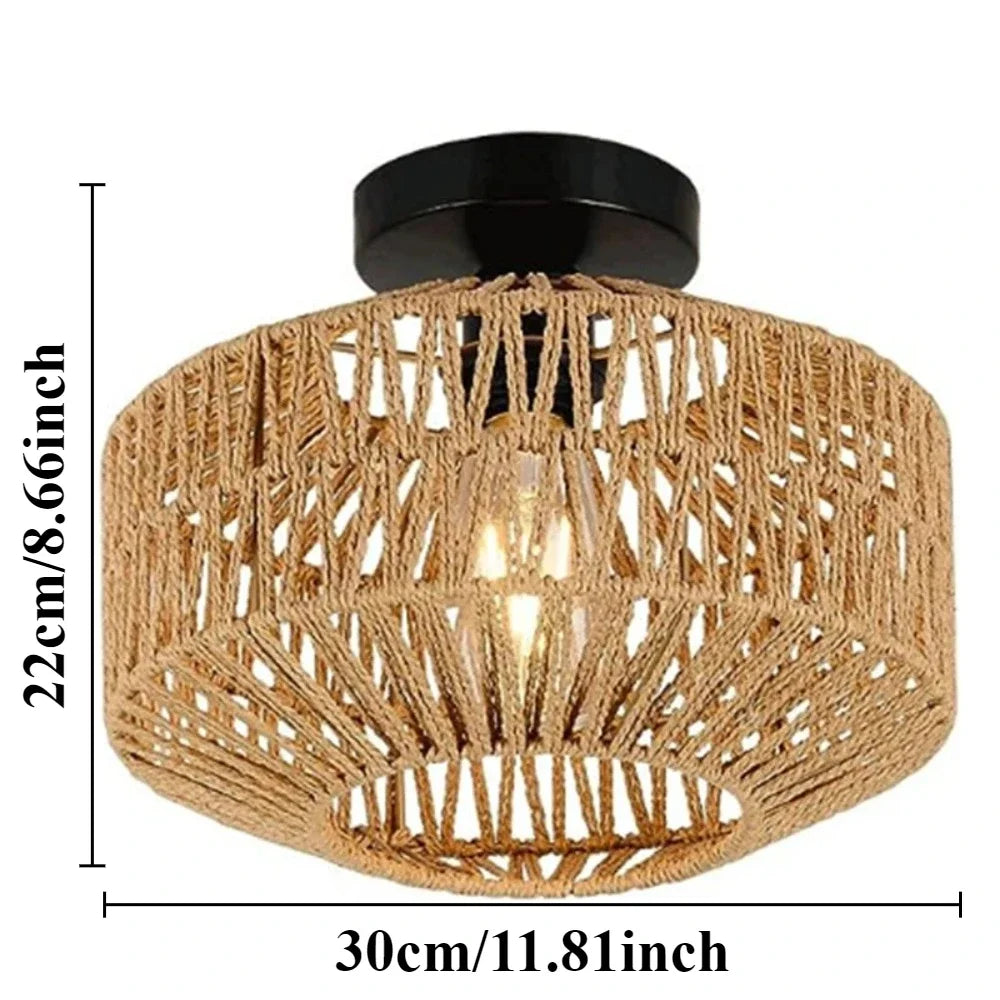 lampe suspendue moderne rustique tissée bambou naturel cadre métallique noir cuisine chambre coucher salle
