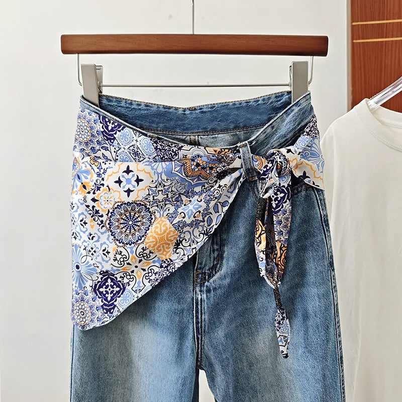 foulard femme soie motif floral patchwork boho chic accessoire tête cou taille