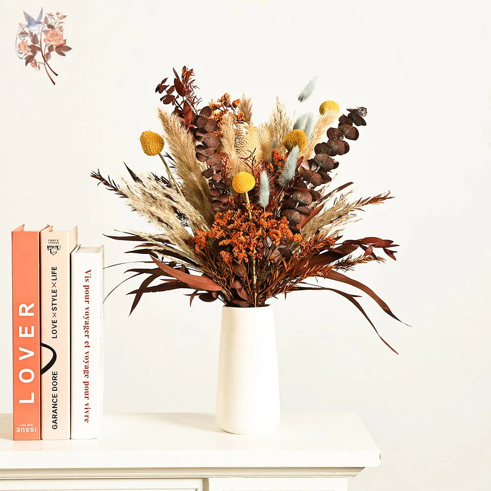 bouquets fleurs séchées boho marron beige orange fluffy décoration maison anniversaire mariage