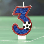 bougies numériques forme chiffres pailletées football bleu rouge blanche décoratives anniversaire sport thème tringle