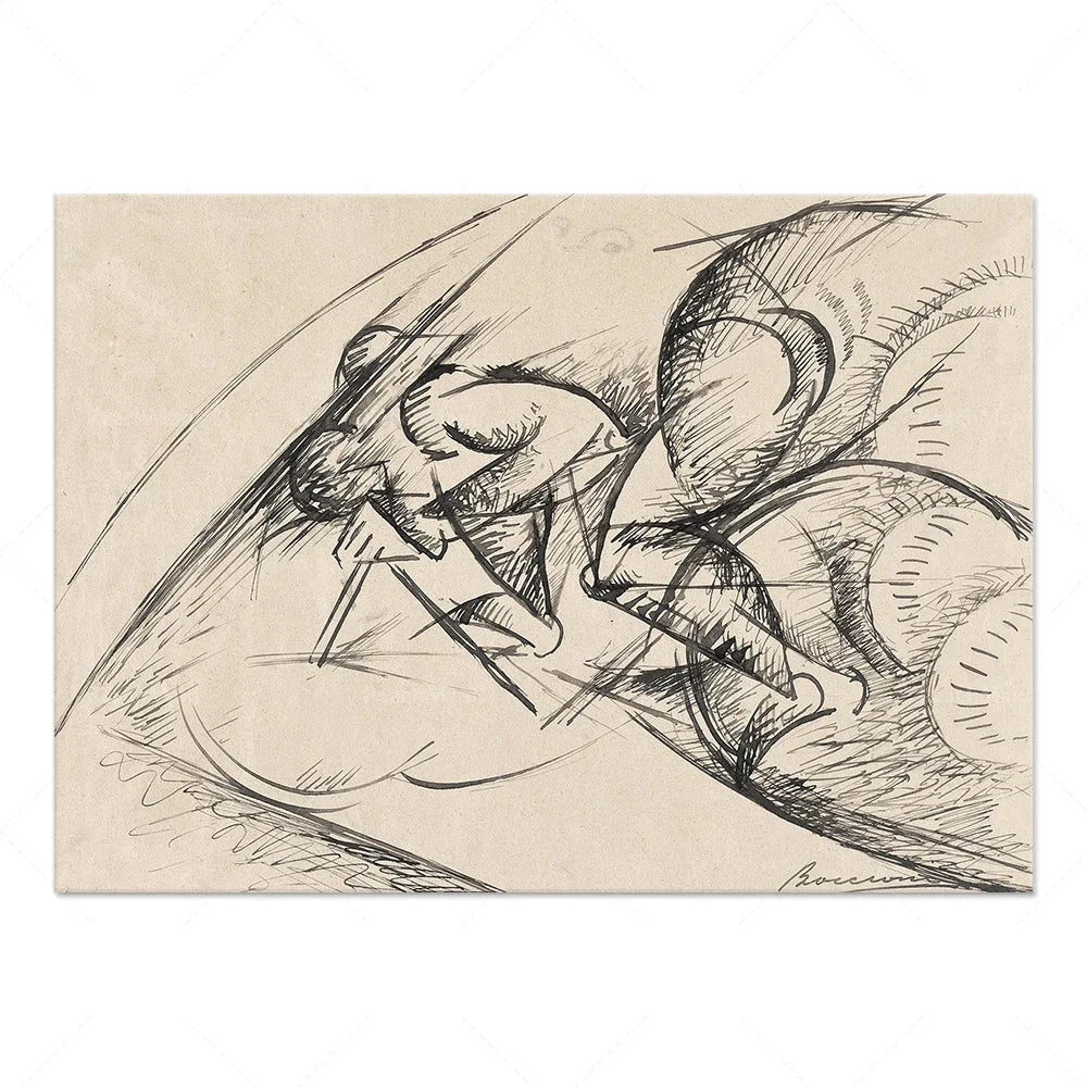 Une esquisse dynamique de formes abstraites, avec des lignes sinueuses et des mouvements expressifs qui évoquent une scène énergique et imaginative.