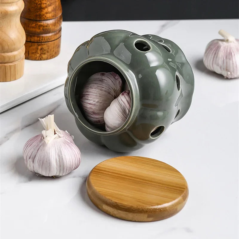pots stockage ail céramique texturé forme cactus moderne bouchon bois trou
