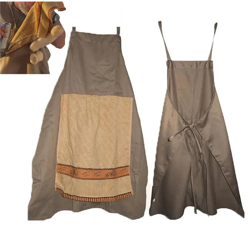 tablier marron rayures horizontales attaches poche centrale classique cuisine barbecue