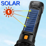 lampe torche solaire rechargeable led noire bleue orange ipx6 waterproof multifonctionnelle banque