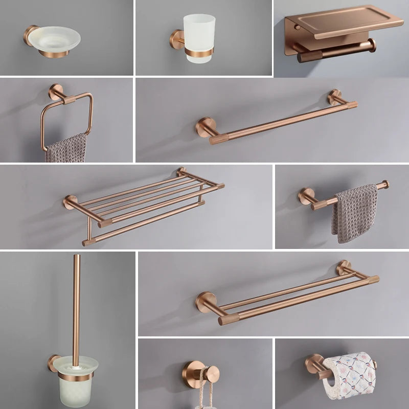 ensemble accessoires salle bain métal or rose moderne porte serviette savon brosse dents