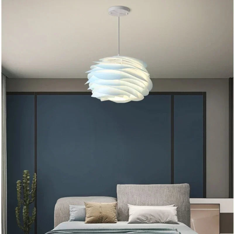 lampe suspendue moderne pvc blanc plissé opaque chambre coucher