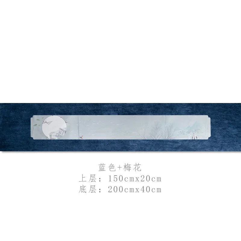 chinois moderne chemin table fleurs blanches vert bleu marine gris rose pâle polyester coton