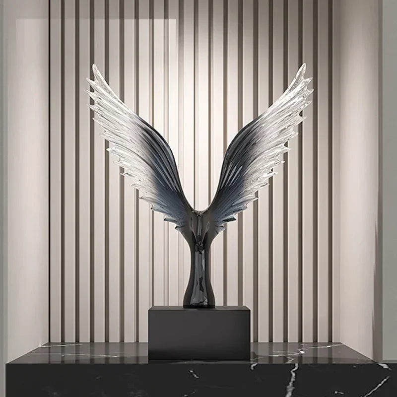 sculpture décorative moderne oiseau aigle noir ailes transparentes dimension 22x9x30