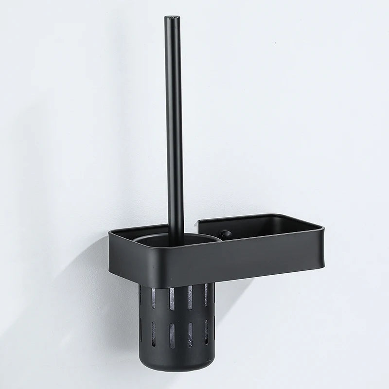 brosse wc noir support mural inoxydable moderne ensemble nettoyage toilette