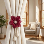 rideaux attaches fleurs décoratives beige bleu rouge rose noir tringle chambre coucher