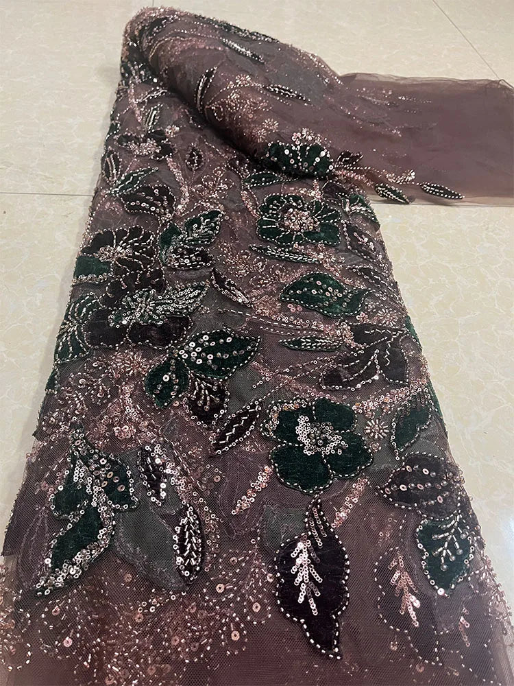 tissu dentelle fleurs broderie paillettes polyester coton mariage translucide violet bleuclair rouge gris marron