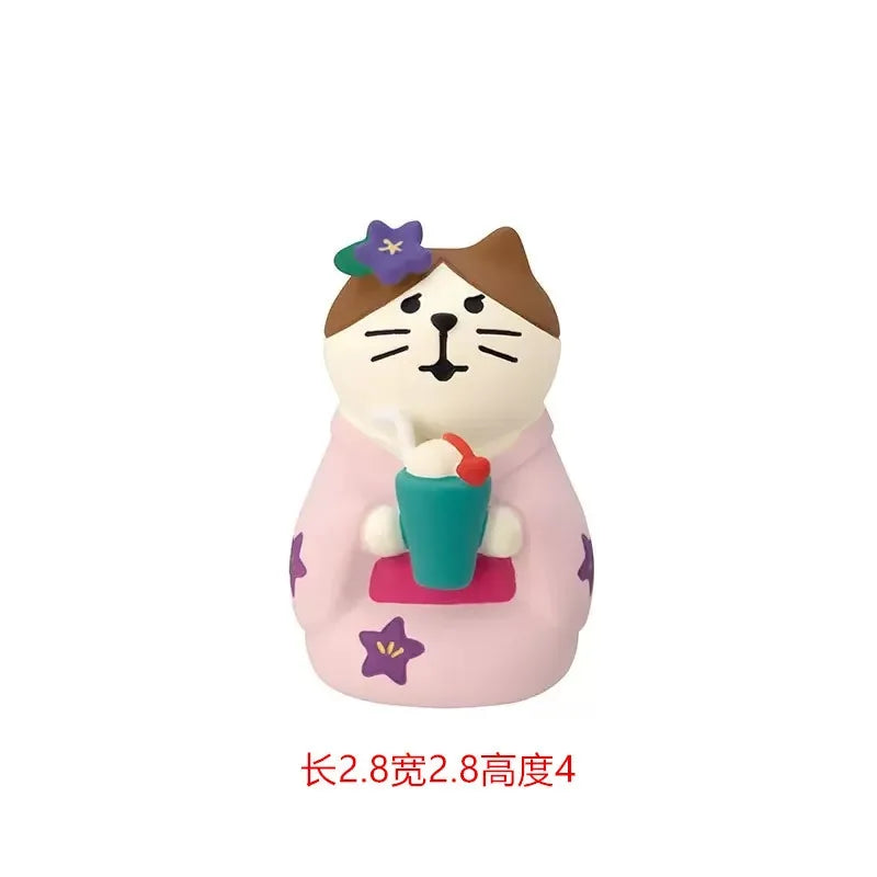 figurines animaux résine japonais motifs floraux étoiles couleurs vives pastèque kimono chapeau tasse