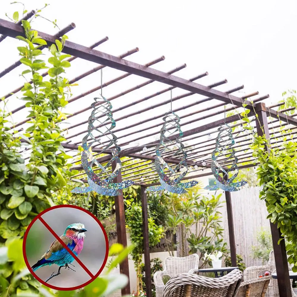 spirale réfléchissante anti oiseau décorative extérieure moderne suspendue jardin argente bleu verte