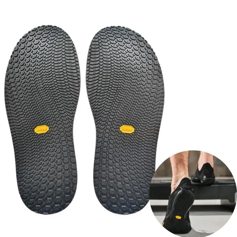 semelles sport antidérapantes résistantes hexagonales noires jaunes texturées minimalistes bricolage réparation chaussures travailleurs