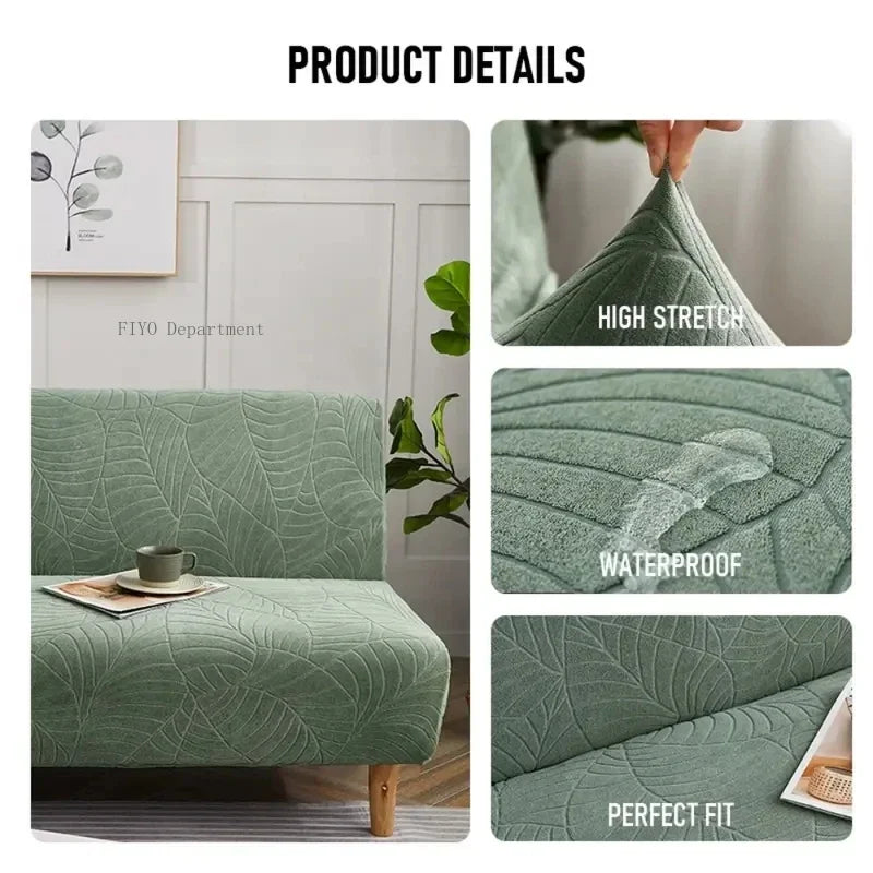 Housse canapé polyestère moderne feuilles adhésif vert bleu gris marron rougeversible machine