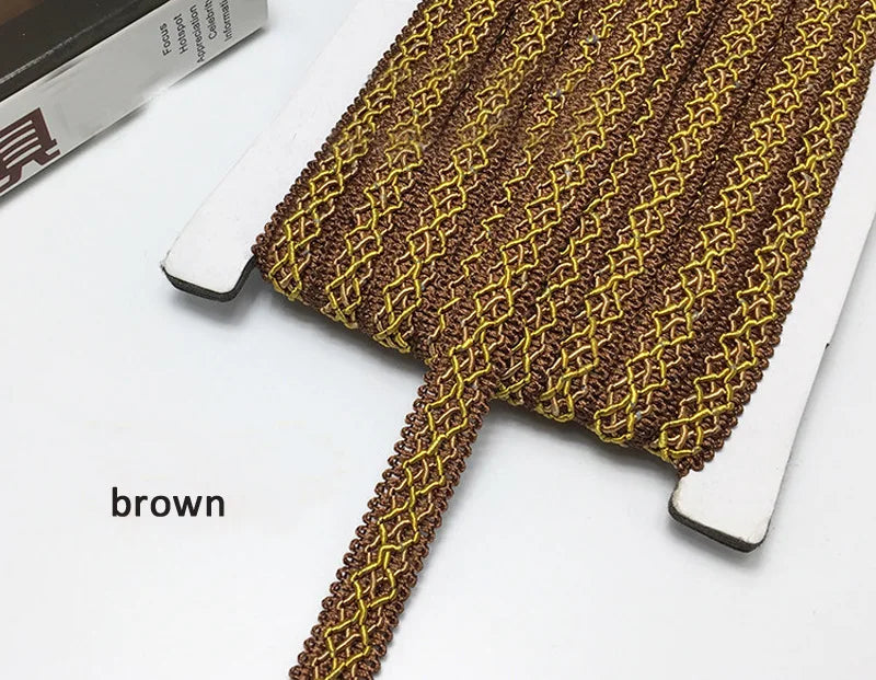 ruban dentelle marron violet or gris beige texture tissée moderne 14mm polyester