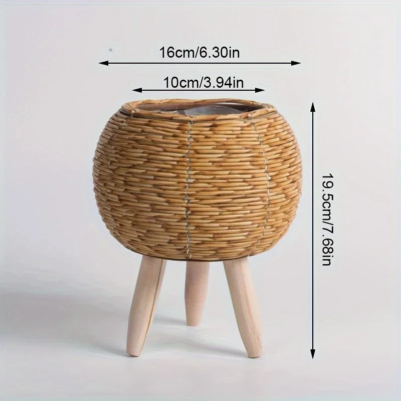 jardinière tressée moderne rustique cache pot bois naturel plante verte decoration interieur exterior