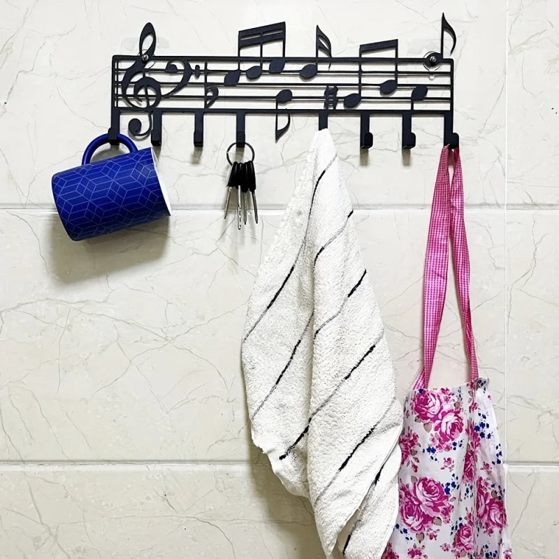 porte clés mural noir notes musicales moderne adhésif suspension murale