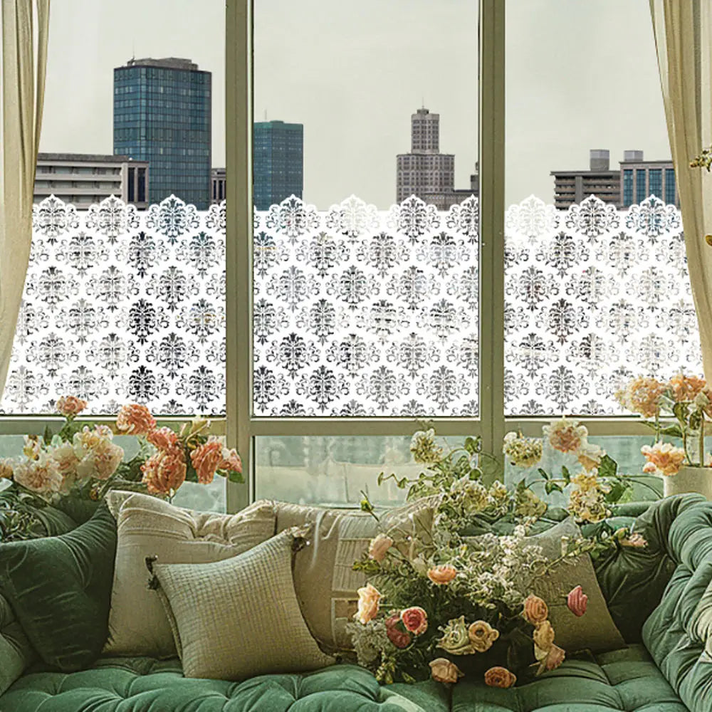 sticker fenêtre décoratif art déco vague floral semi transparent adhésif réutilisable décoration maison nouvelle