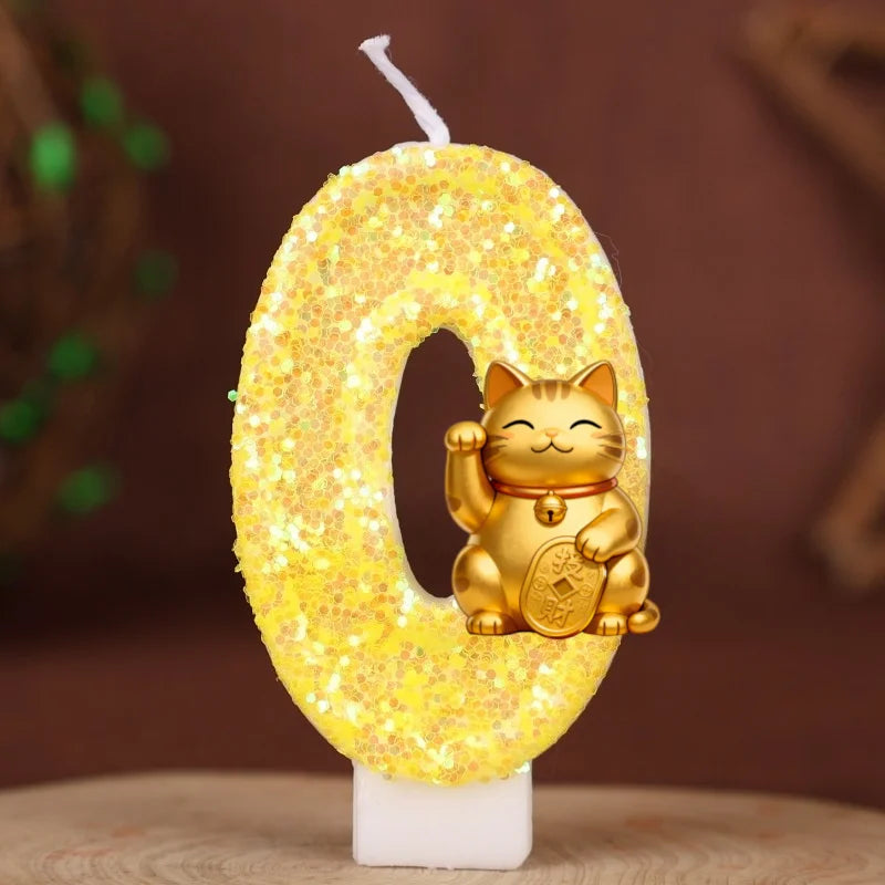 bougies numériques or pailletées chat chanceux anniversaire enfant decoration dessin anime festive fournissons