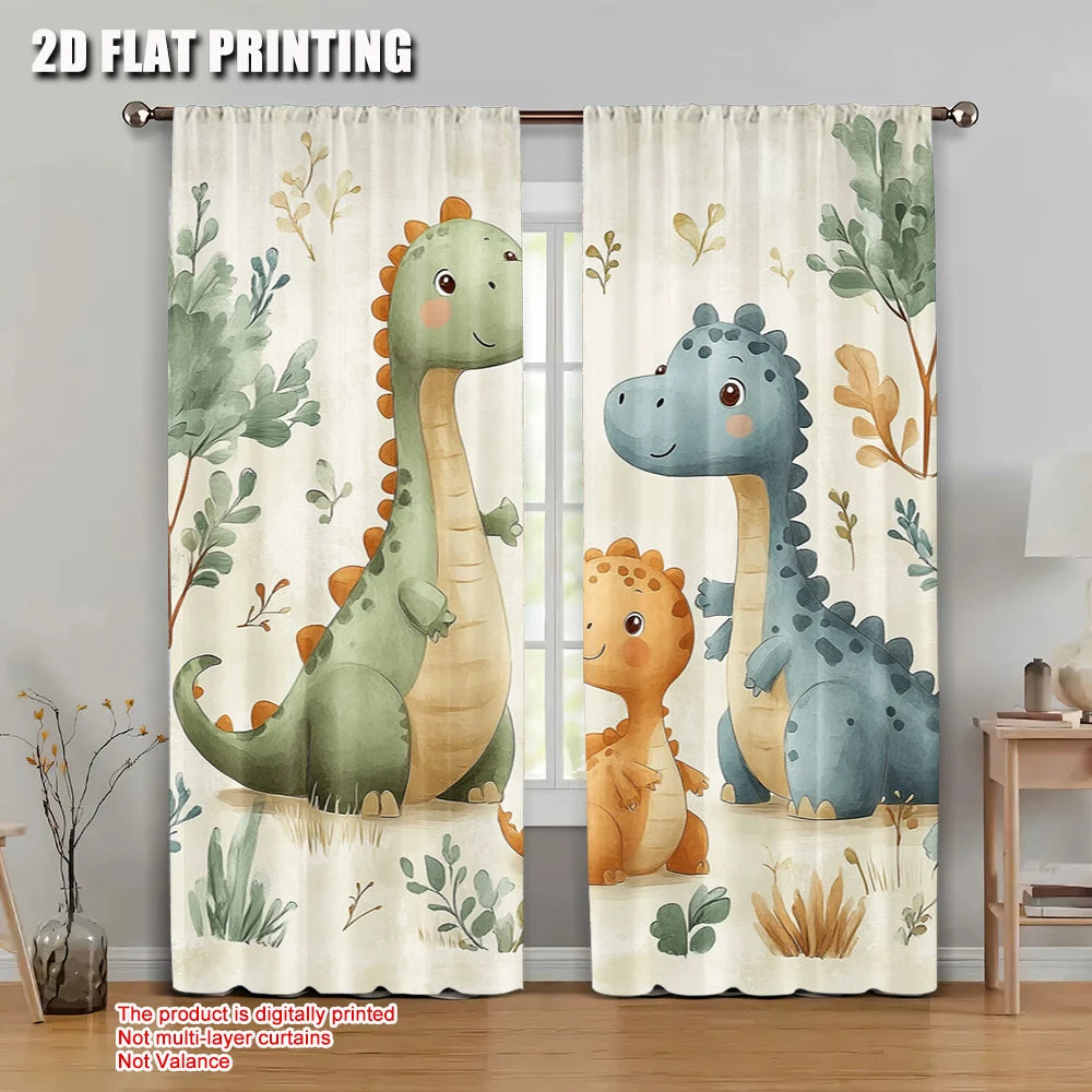 rideau dinosaures illustration cartoon 100 polyester beige vert bleu orange marron opaque classique français