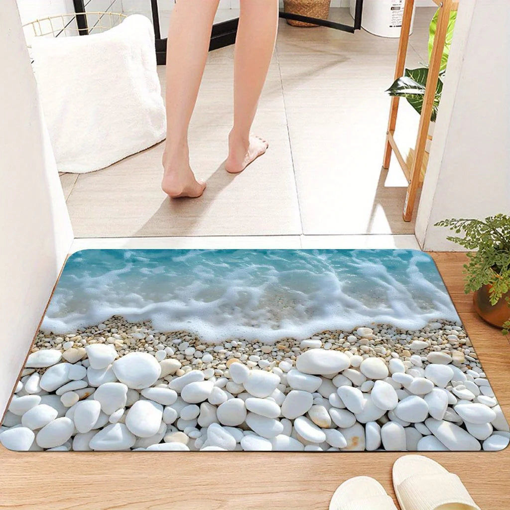 tapis sol moderne plage galets vague bleu clair blanc gris beige