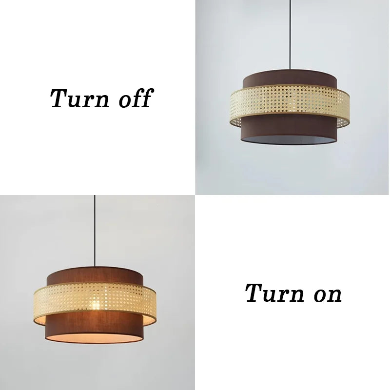 suspension lumineuse tissée marron clair moderne 40cm 50cm 60cm ajustable chambre restaurant étude