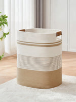 panier linge blanc rayures moderne poignées cuir tassel réutilisable polyester chambre salon
