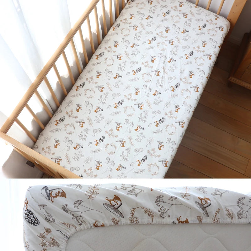 drap housse coton bébé 130x70cm dessins animés personnalisable moderne blanc beige bleuclair gris vert