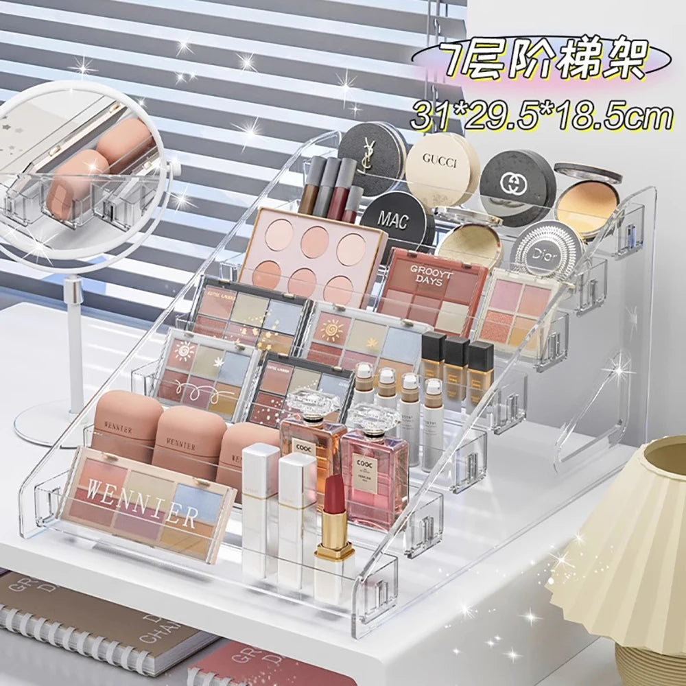 organisateur maquillage transparent palette fards plastique acrylique moderne minimaliste miroir table produits cosmétiques