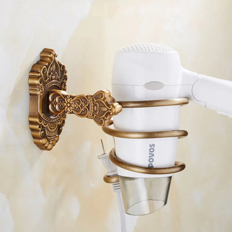 porte sèche cheveux mural or noir blanc texture métallique classique baroque adhésif brosse cheveux
