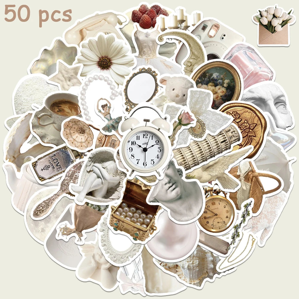 stickers vintage blancs fleurs horloges animaux adhésifs meubles murs toilets