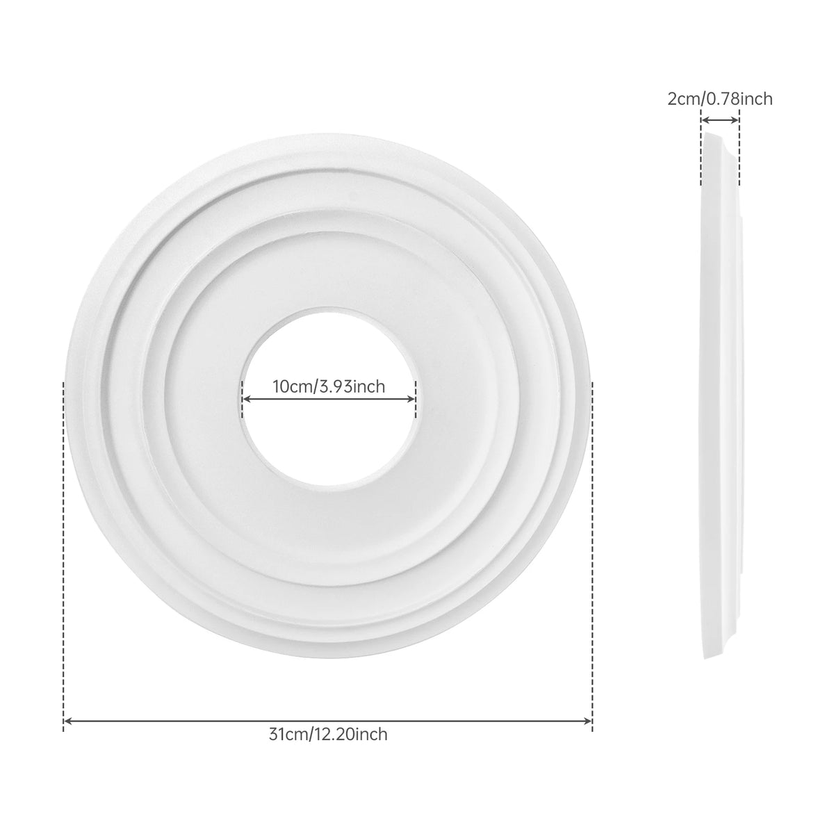 anneau blanc classique diamètre 31cm opacité concentrique lisse fixations invisibles abs ccc