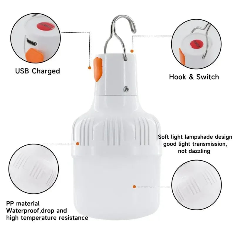 lampe camping rechargeable blanc moderne ridges verticales crochet port usb