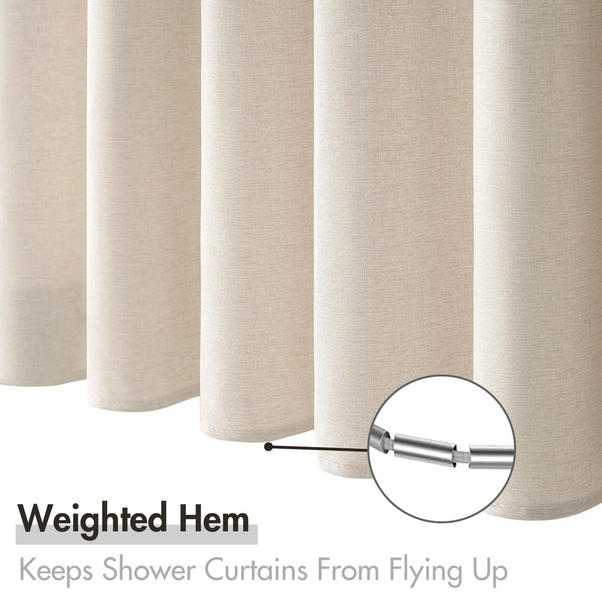 rideau douche moderne imitation lin beige opaque ourlet lesté crochets métalliques black