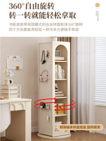meuble rangement rotatif moderne perforé bois beige clair.storage bibliothèque accessoires livres