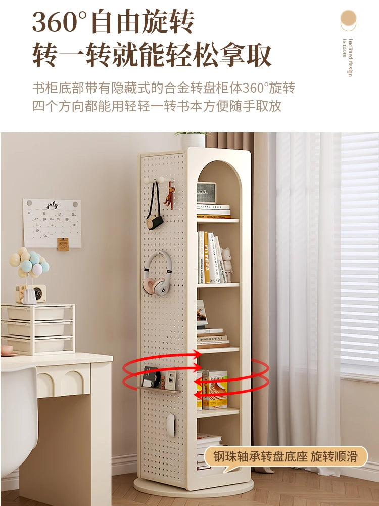 meuble rangement rotatif moderne perforé bois beige clair.storage bibliothèque accessoires livres