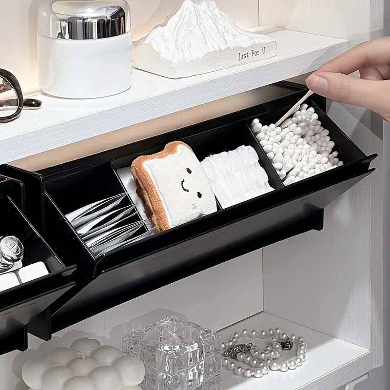 boîte rangement réutilisable blanc noir moderne compartiments éponge bâtonnets oreille cosmétiques sans perçage fixations