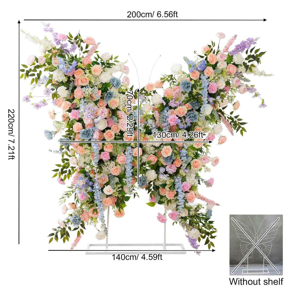 Décoration murale arche fleurs variées romantique violet rose blanc bleuclair vert extérieure