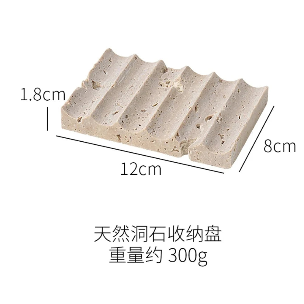 ensemble salle bain moderne pierre marbrée distribiteur savon porte brosse dents plateau carré beige