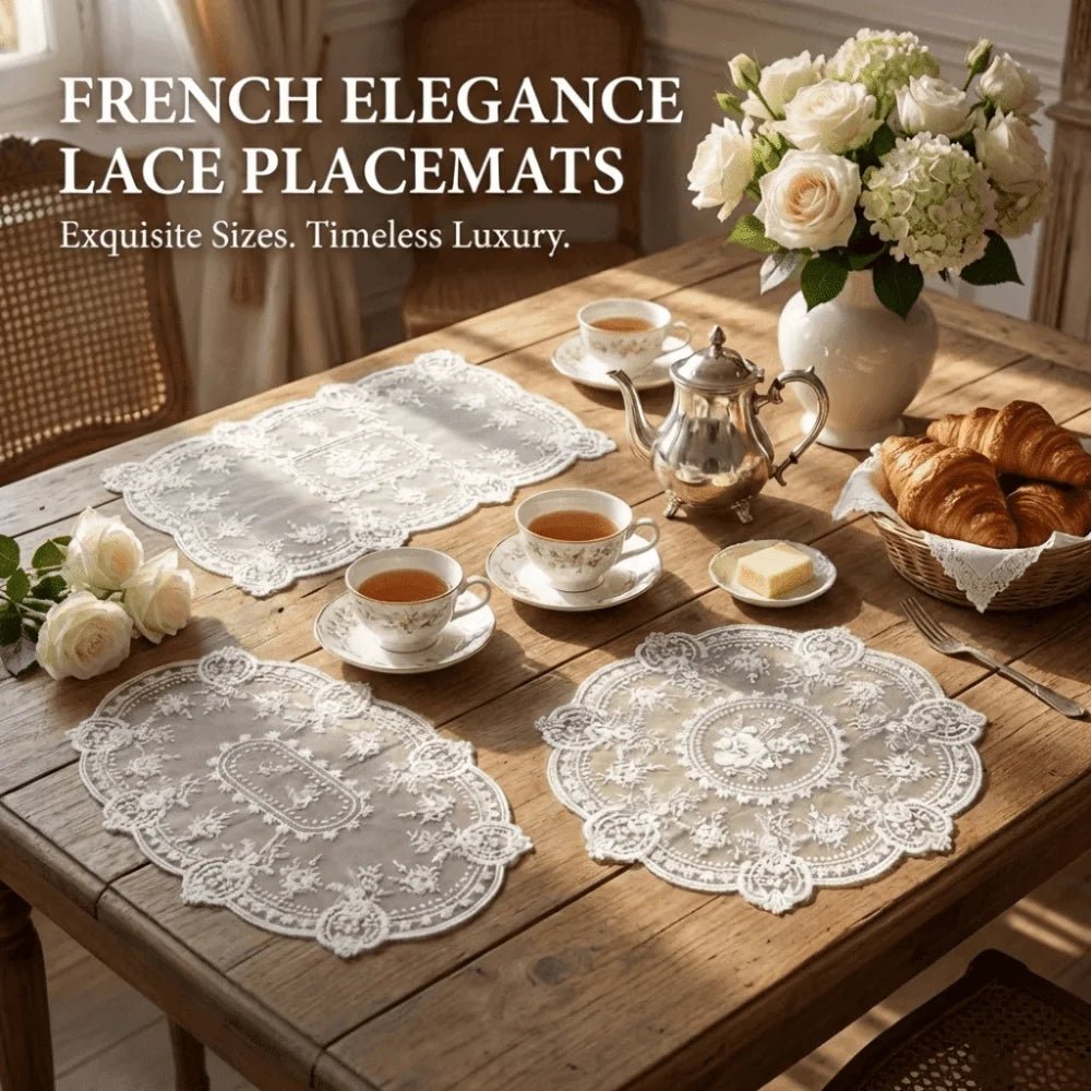 serviettes table blanches broderie florale dentelle classique rectangle ovale pâques fête pastorale