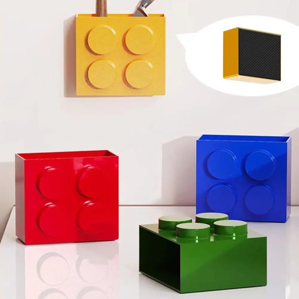 boîtes rangement magnétiques rouge jaune bleu vert blocs lego couteau pince spatule brosse moderne
