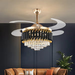 ventilateur moderne doré noir cristal brillant télécommande led élégant transparent fixations