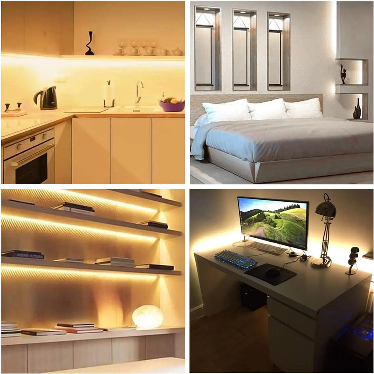 ruban led flexible blanc adhésif usb moderne encoche coupable interrupteur télévision déco chambre