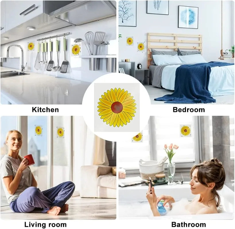 sticker mural adhésif fleur tournesol jaune rouge noir décoration murale antiparasitaire 10pcs 20pcs 30pcs