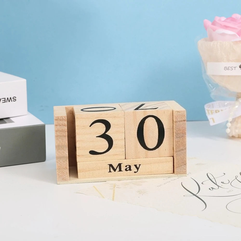 calendrier bois naturel grain minimaliste quotidien mois dates boîte rangement(cube) opaque sans fixation